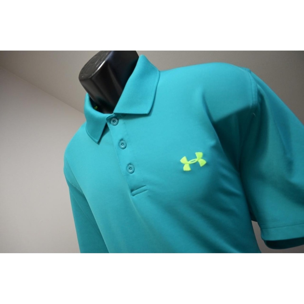 Under Armour Golf Polo HeatGear Loose Performance Turquoise Shirt Mens Sz Large